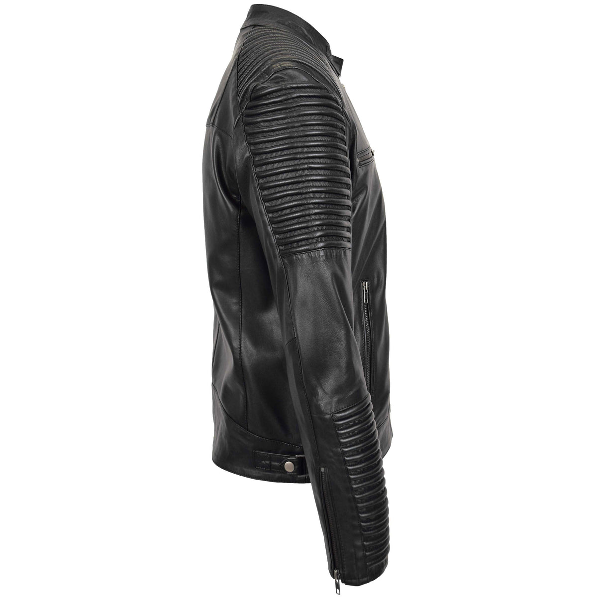Mens Casual Soft Leather Biker Jacket Nelson Black - genuine leather jacket in black with biker