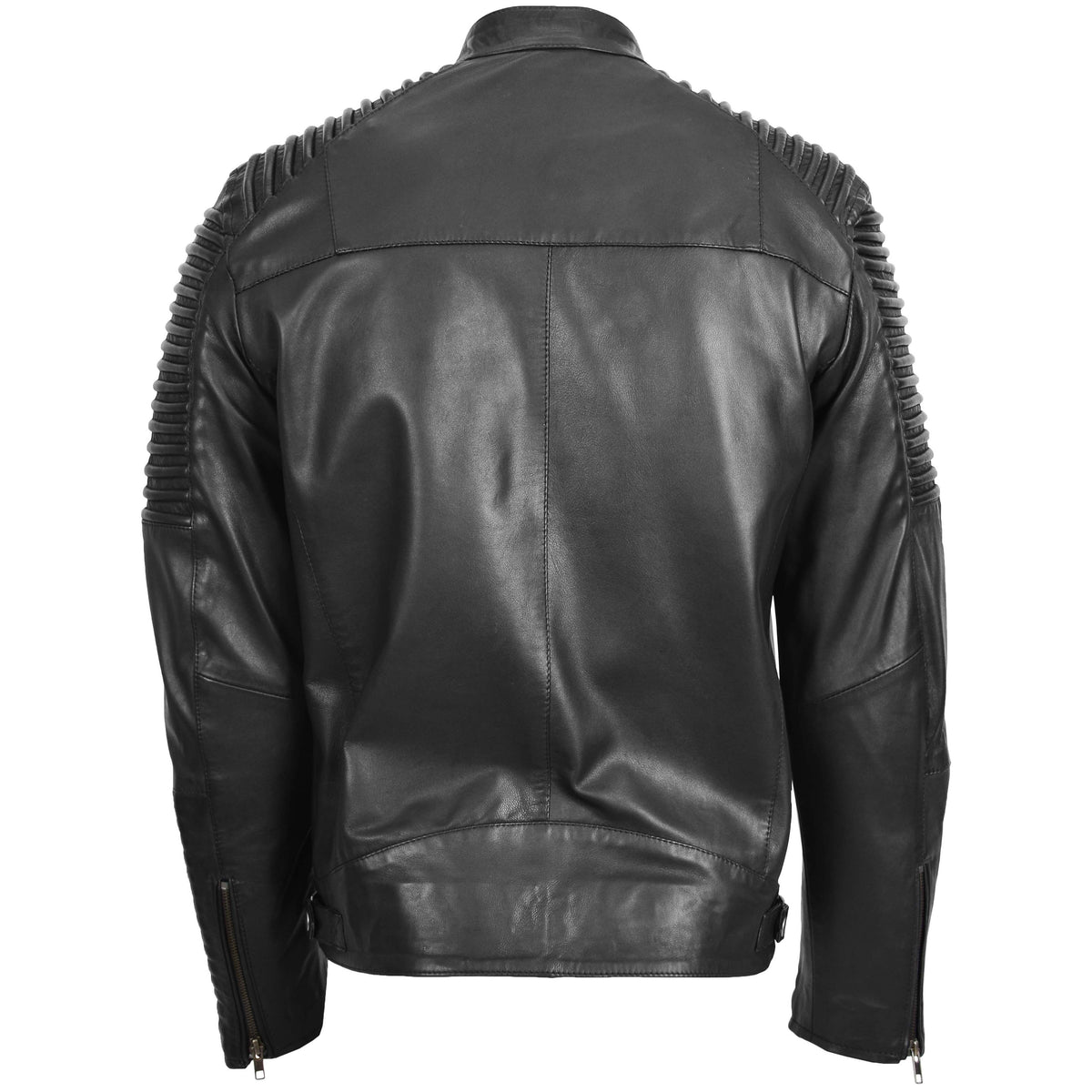 Mens Casual Soft Leather Biker Jacket Nelson Black - genuine leather jacket in black with biker