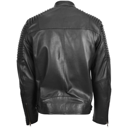 Mens Casual Soft Leather Biker Jacket Nelson Black - genuine leather jacket in black with biker
