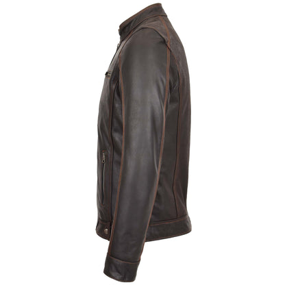 Mens Classic Leather Biker Style Zip Jacket Ethan Brown - genuine leather jacket in brown with biker