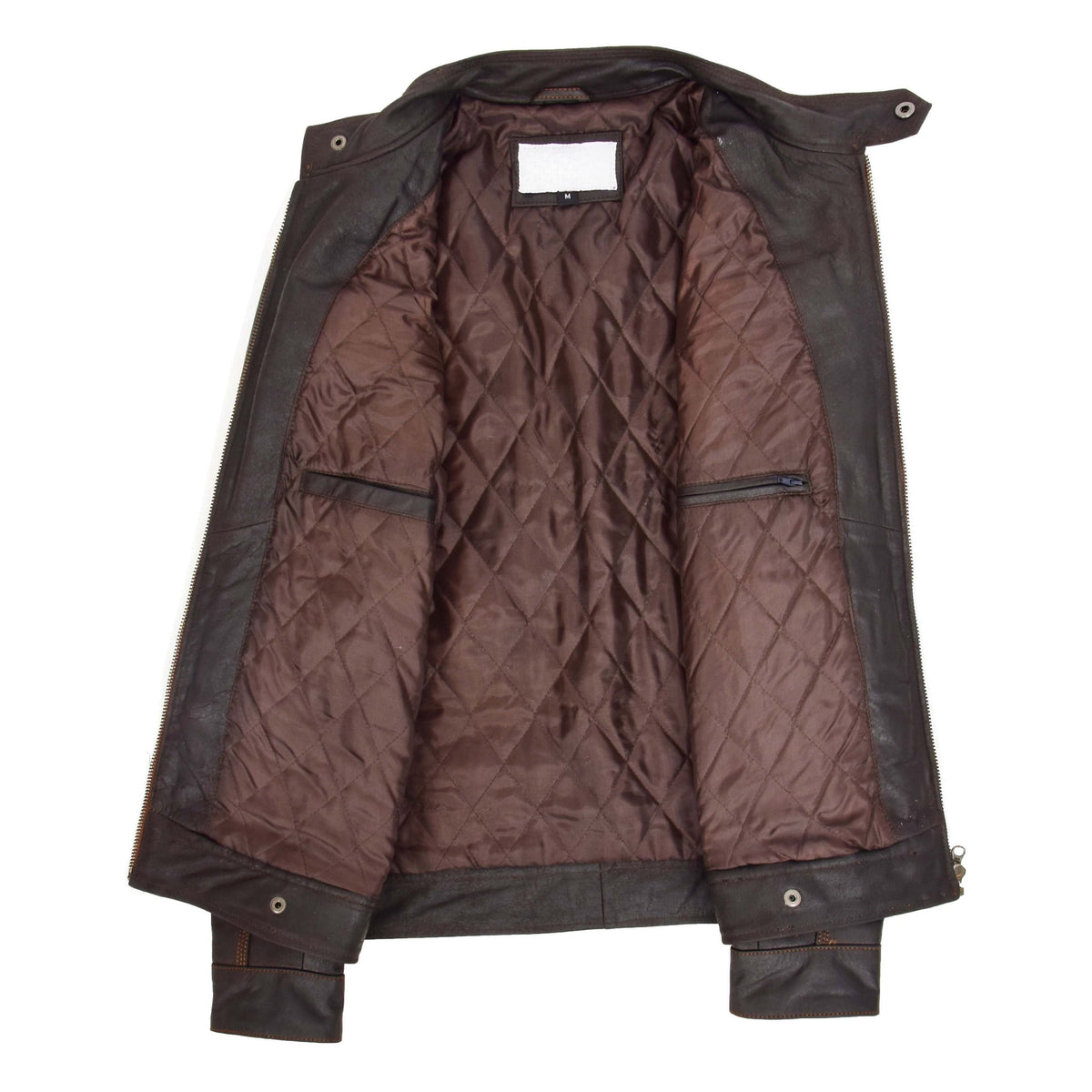 Mens Classic Leather Biker Style Zip Jacket Ethan Brown - genuine leather jacket in brown with four outer pockets