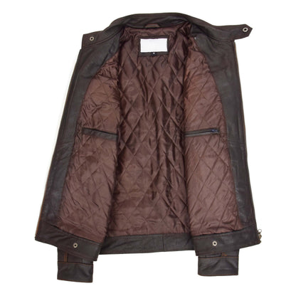 Mens Classic Leather Biker Style Zip Jacket Ethan Brown - genuine leather jacket in brown with four outer pockets