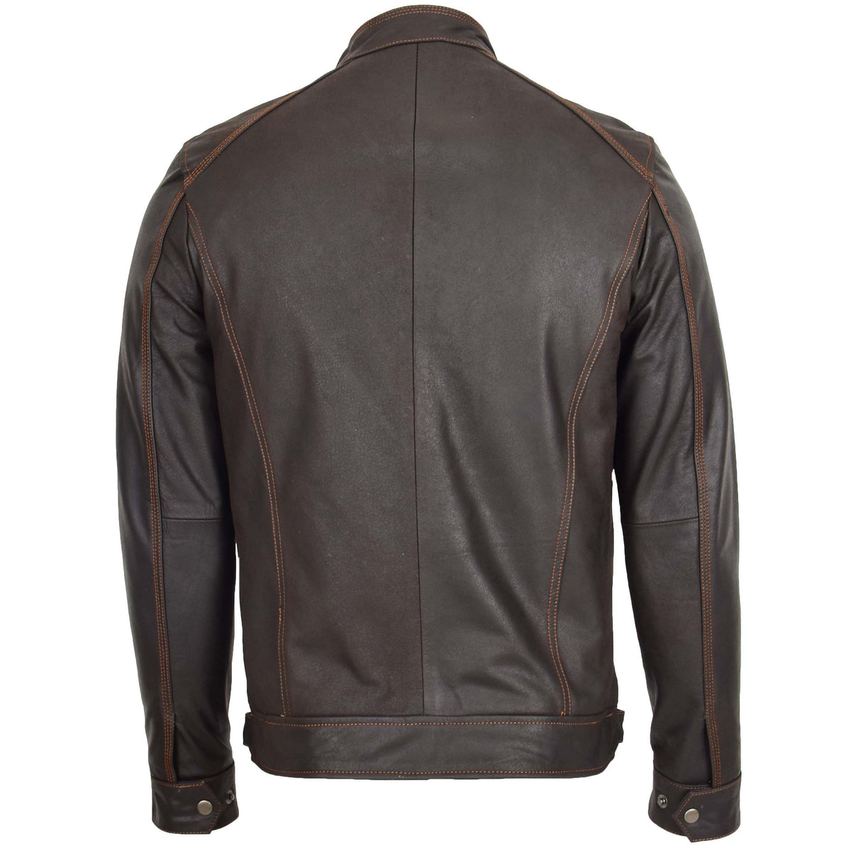Mens Classic Leather Biker Style Zip Jacket Ethan Brown - genuine leather jacket in brown with biker
