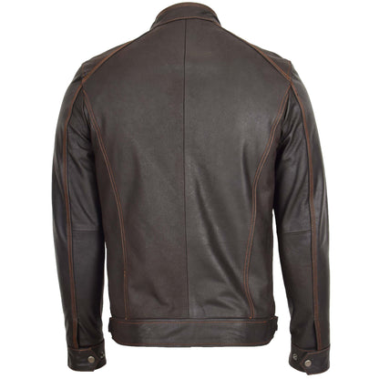 Mens Classic Leather Biker Style Zip Jacket Ethan Brown - genuine leather jacket in brown with biker
