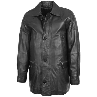 Mens Classic Leather Winter Car Coat M2 Black - genuine leather coat in black with winter