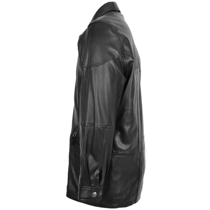 Mens Classic Leather Winter Car Coat M2 Black - genuine leather coat in black with six outer pockets