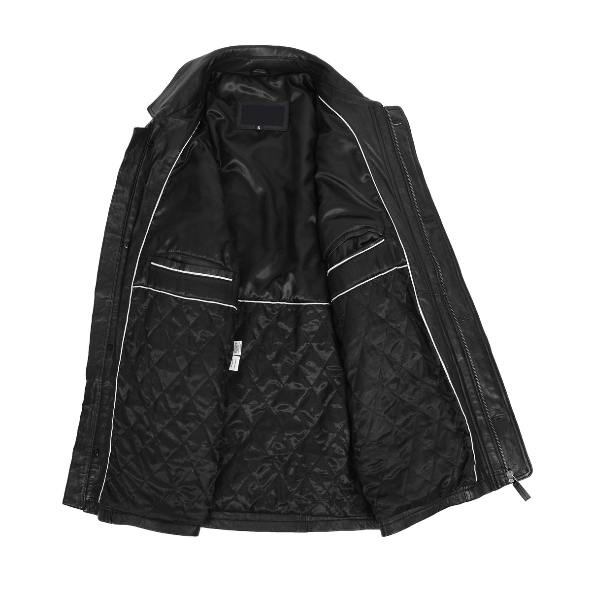 Mens Classic Leather Winter Car Coat M2 Black - genuine leather coat in black with car coat