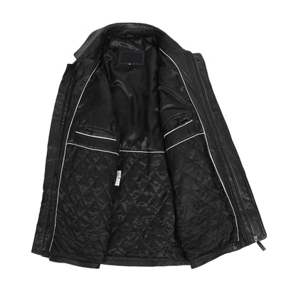 Mens Classic Leather Winter Car Coat M2 Black - genuine leather coat in black with car coat