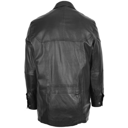 Mens Classic Leather Winter Car Coat M2 Black - genuine leather coat in black with winter
