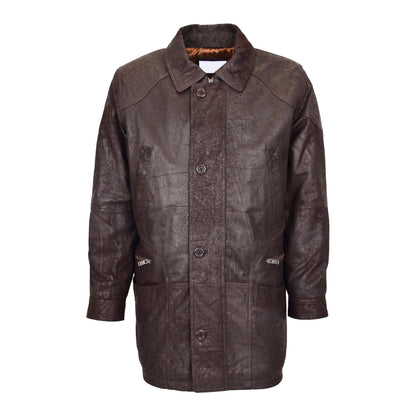 Mens Classic Leather Winter Car Coat M2 Brown - genuine leather coat in brown with six outer pockets
