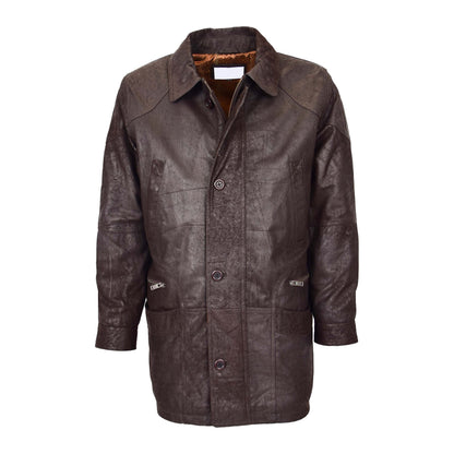 Mens Classic Leather Winter Car Coat M2 Brown - genuine leather coat in brown with car coat