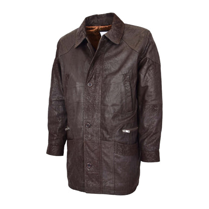 Mens Classic Leather Winter Car Coat M2 Brown - genuine leather coat in brown with winter