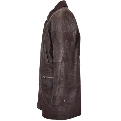 Mens Classic Leather Winter Car Coat M2 Brown - genuine leather coat in brown with six outer pockets