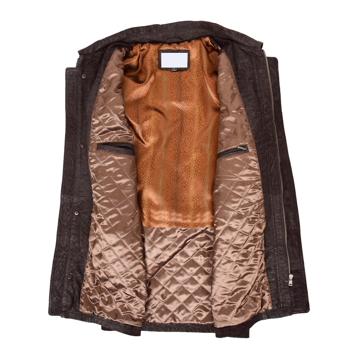 Mens Classic Leather Winter Car Coat M2 Brown - genuine leather coat in brown with car coat