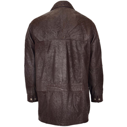 Mens Classic Leather Winter Car Coat M2 Brown - genuine leather coat in brown with winter