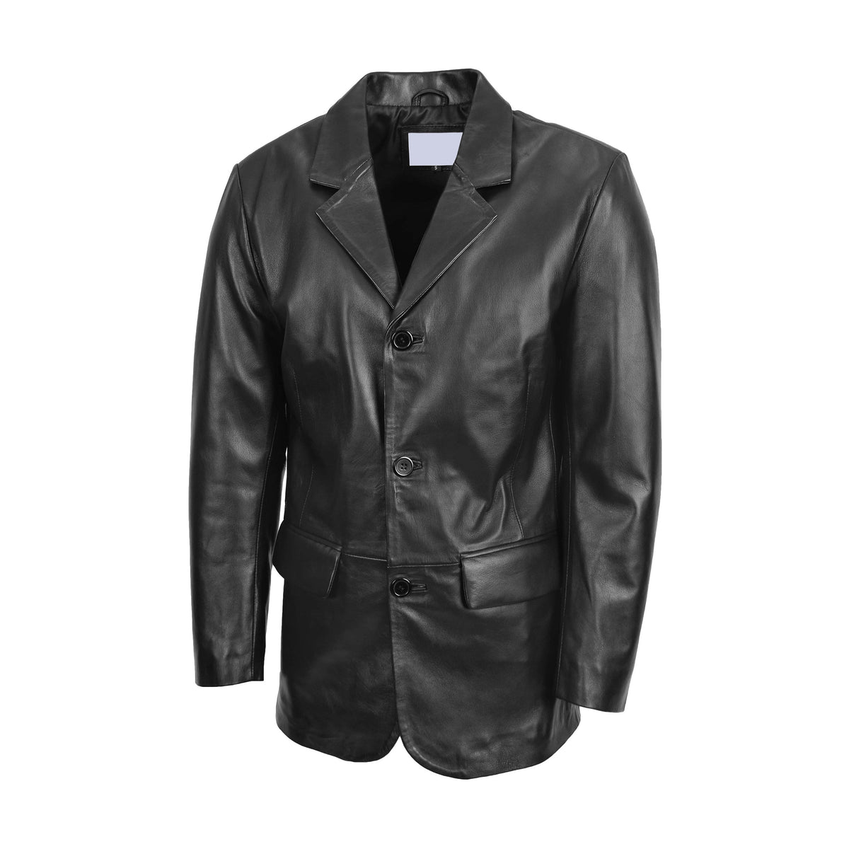 Mens Classic Three Button Soft Leather Blazer David Black - genuine leather jacket in black with three button