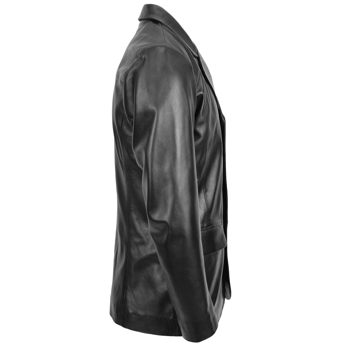 Mens Classic Three Button Soft Leather Blazer David Black - genuine leather jacket in black with blazer