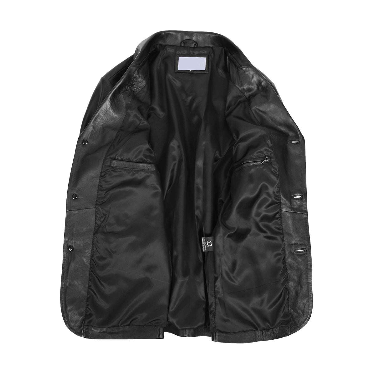 Mens Classic Three Button Soft Leather Blazer David Black - genuine leather jacket in black with two outer pockets