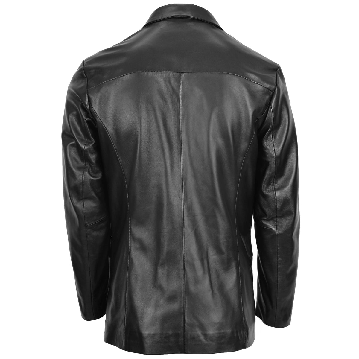 Mens Classic Three Button Soft Leather Blazer David Black - genuine leather jacket in black with three button