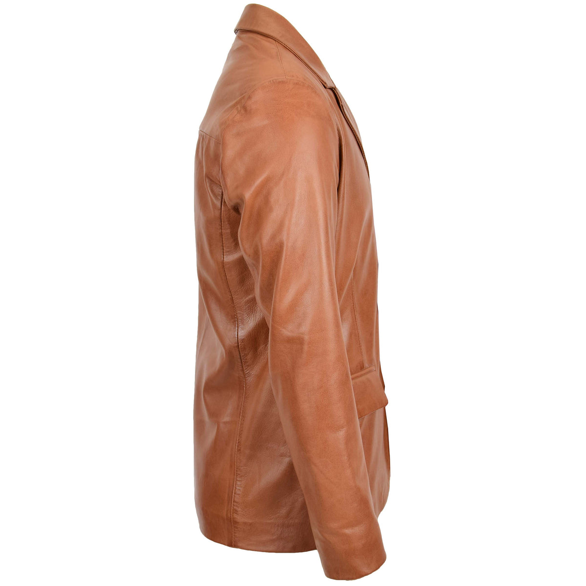Mens Classic Three Button Soft Leather Blazer David Tan - genuine leather jacket in tan with blazer