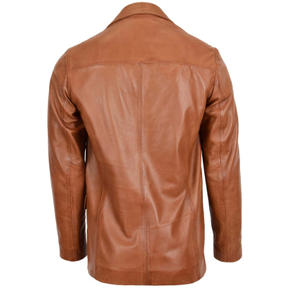 Mens Classic Three Button Soft Leather Blazer David Tan - genuine leather jacket in tan with three button