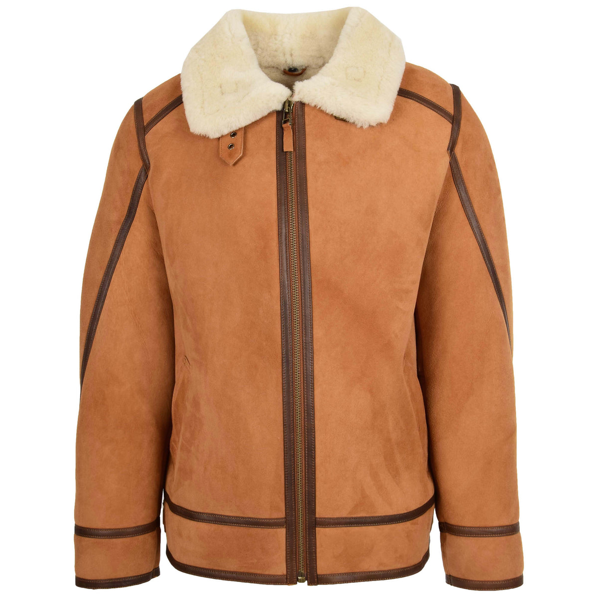 Mens Classic Top Gun Sheepskin B3 Jacket Dean Tan White - genuine sheepskin jacket in tan white with two outer pockets