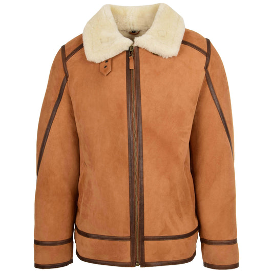 Mens Classic Top Gun Sheepskin B3 Jacket Dean Tan White - genuine sheepskin jacket in tan white with two outer pockets