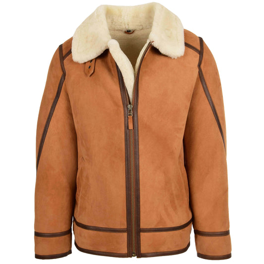Mens Classic Top Gun Sheepskin B3 Jacket Dean Tan White - genuine sheepskin jacket in tan white with b3