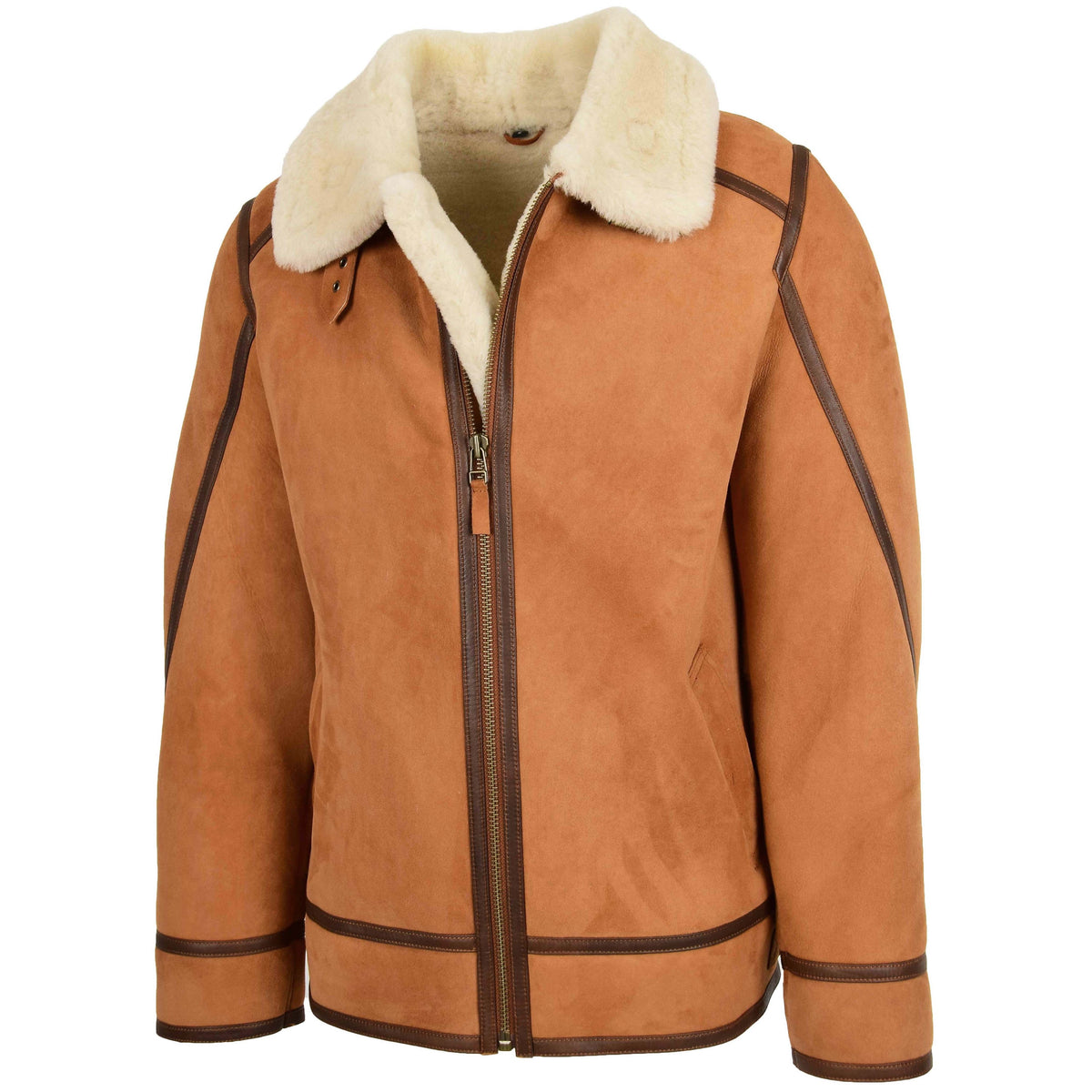 Mens Classic Top Gun Sheepskin B3 Jacket Dean Tan White - genuine sheepskin jacket in tan white with two outer pockets