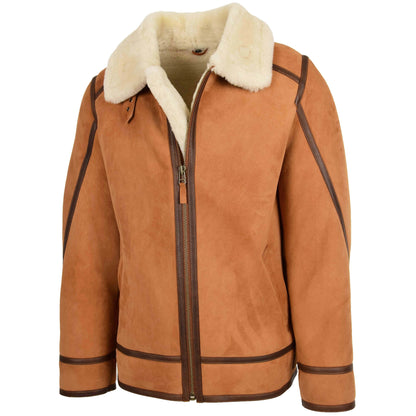 Mens Classic Top Gun Sheepskin B3 Jacket Dean Tan White - genuine sheepskin jacket in tan white with two outer pockets