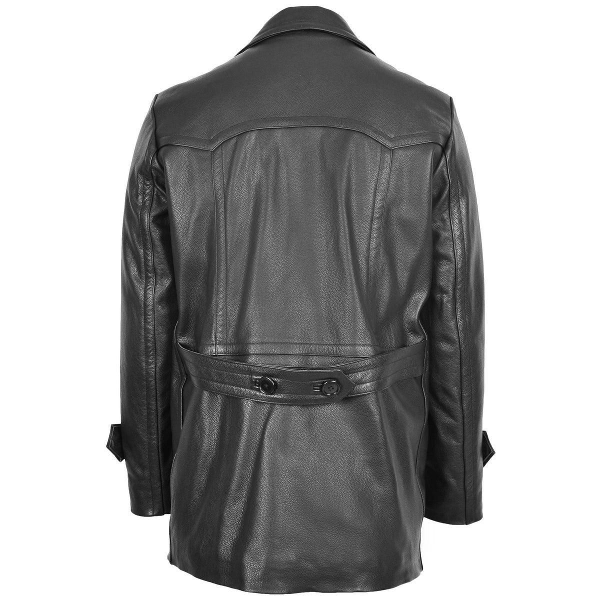 Mens Double Breasted Leather Peacoat Salcombe Black - genuine leather coat in black with peacoat