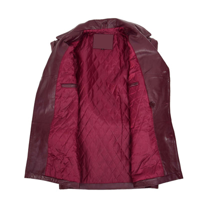 Mens Double Breasted Leather Peacoat Salcombe Burgundy - genuine leather coat in burgundy with double breasted