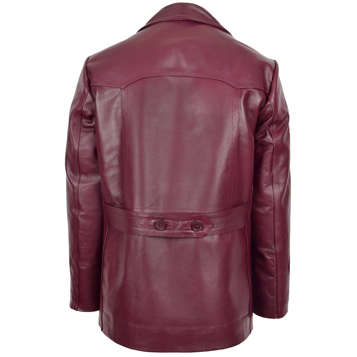Mens Double Breasted Leather Peacoat Salcombe Burgundy - genuine leather coat in burgundy with peacoat