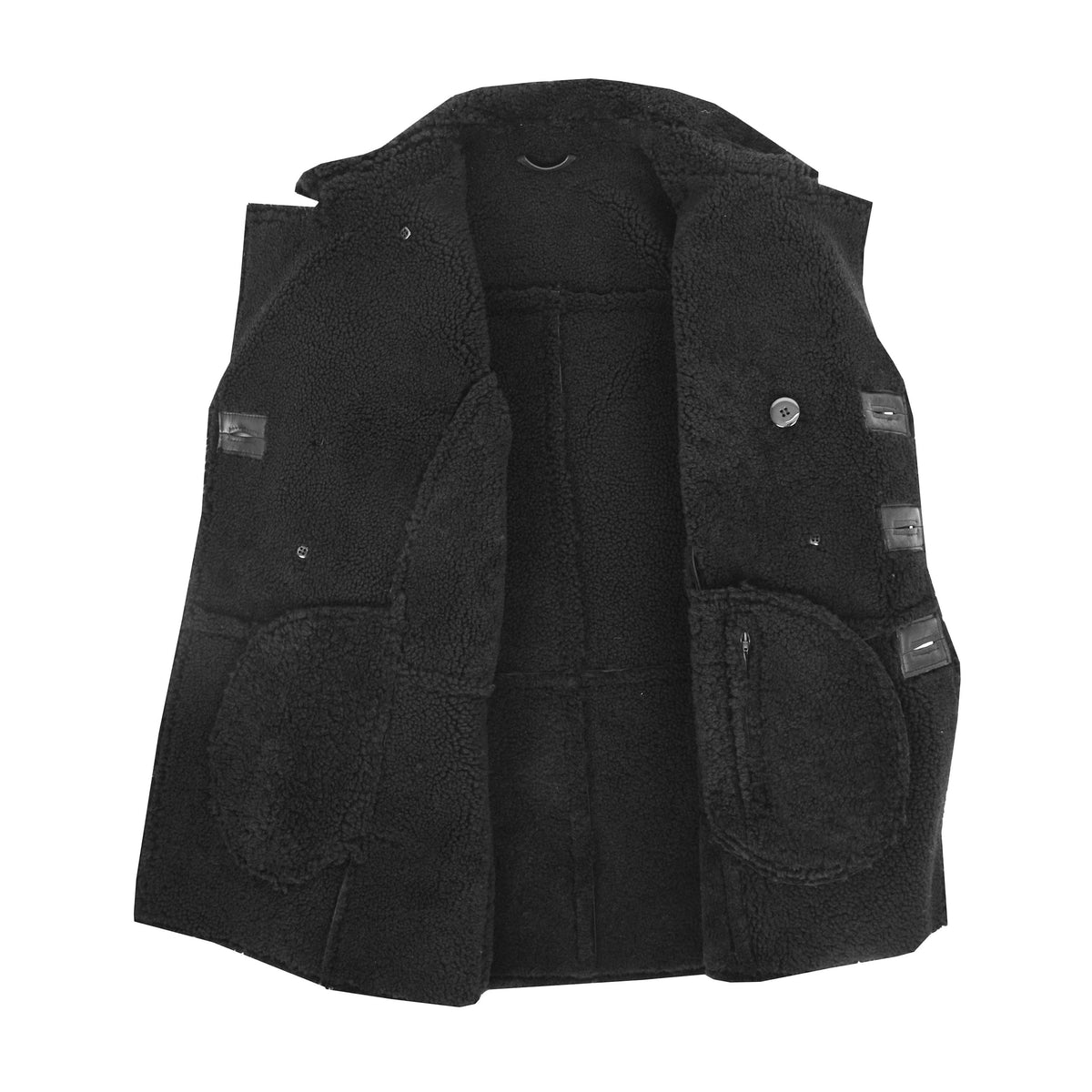 Mens Double Breasted Sheepskin Jacket Theo Black - genuine sheepskin jacket in black with two outer pockets