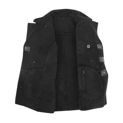 Mens Double Breasted Sheepskin Jacket Theo Black - genuine sheepskin jacket in black with two outer pockets