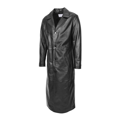Mens Full Length Blazer Coat Freddie Black - genuine leather coat in black with full length