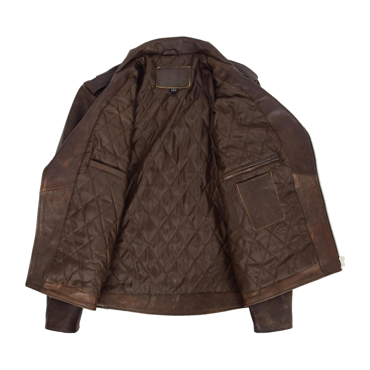 Mens Heavy Duty Leather Biker Brando Jacket Kyle Antique Brown - genuine leather jacket in antique brown with biker