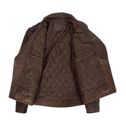 Mens Heavy Duty Leather Biker Brando Jacket Kyle Antique Brown - genuine leather jacket in antique brown with biker