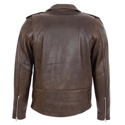 Mens Heavy Duty Leather Biker Brando Jacket Kyle Antique Brown - genuine leather jacket in antique brown with four outer pockets