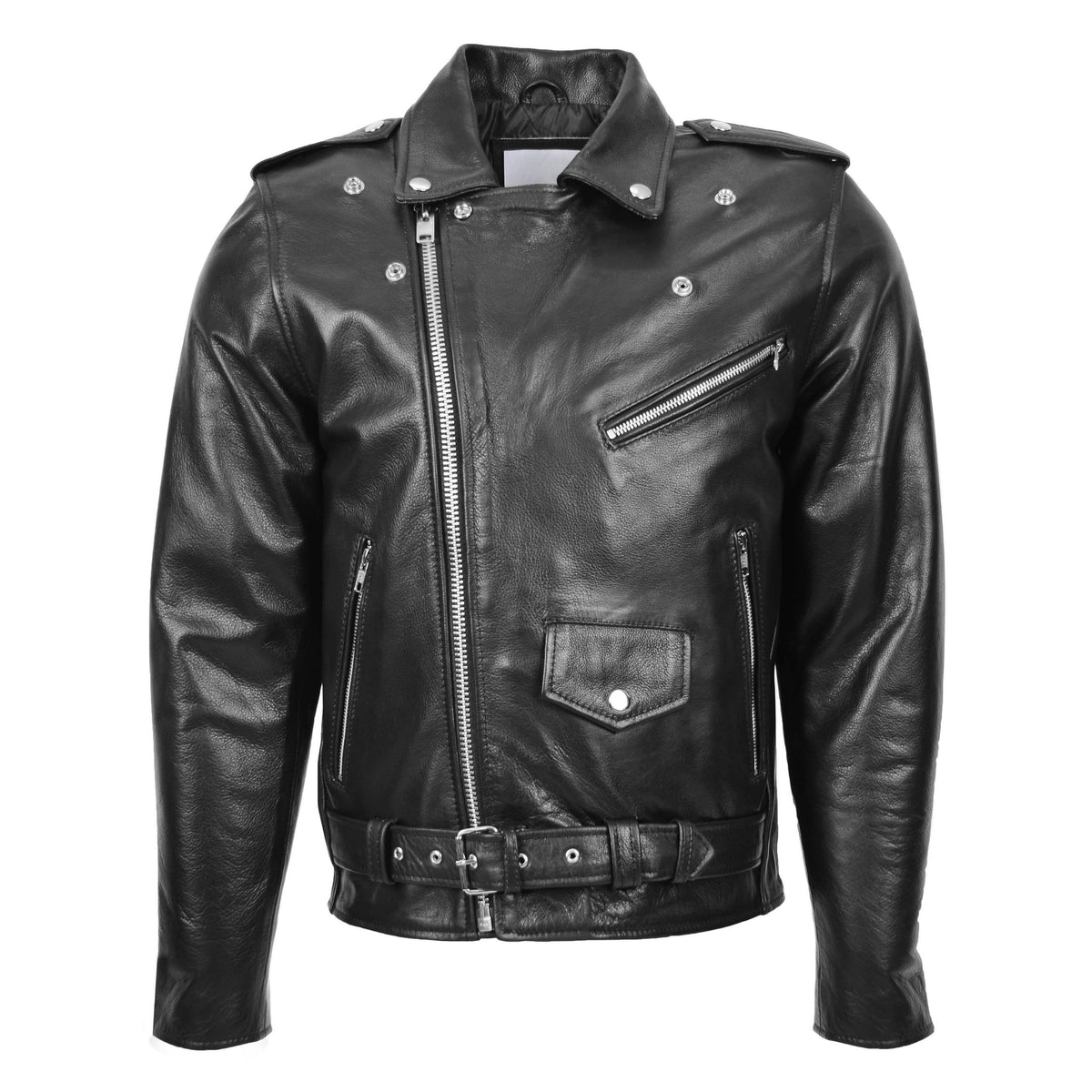 Mens Heavy Duty Leather Biker Brando Jacket Kyle Black - genuine leather jacket in black with biker