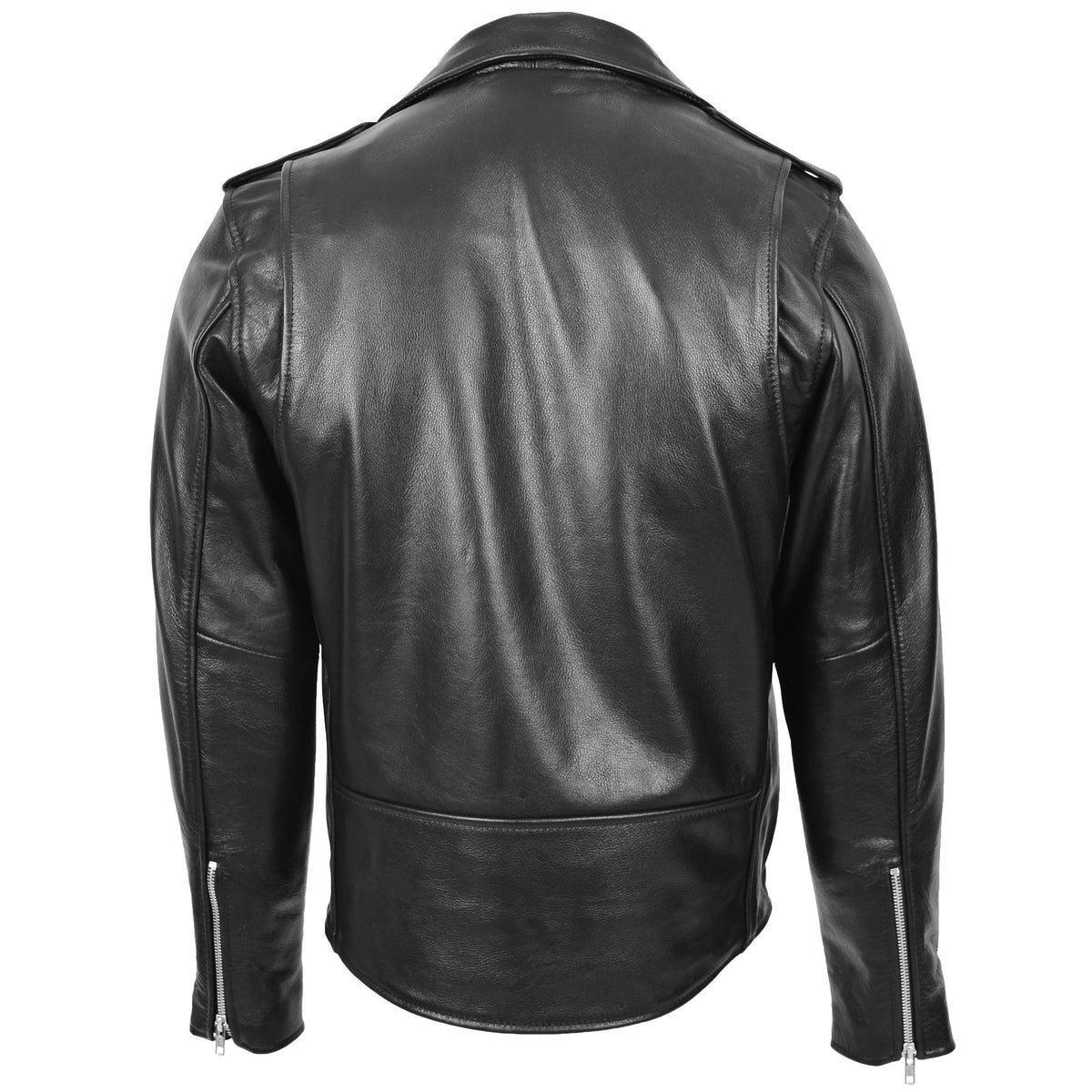 Mens Heavy Duty Leather Biker Brando Jacket Kyle Black - genuine leather jacket in black with four outer pockets