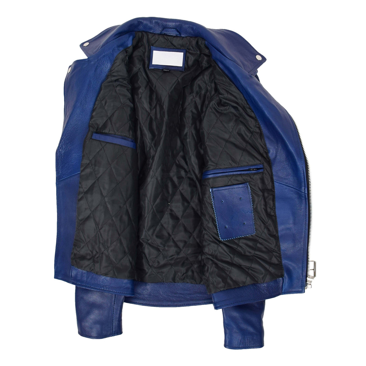 Mens Heavy Duty Leather Biker Brando Jacket Kyle Blue - genuine leather jacket in blue with four outer pockets