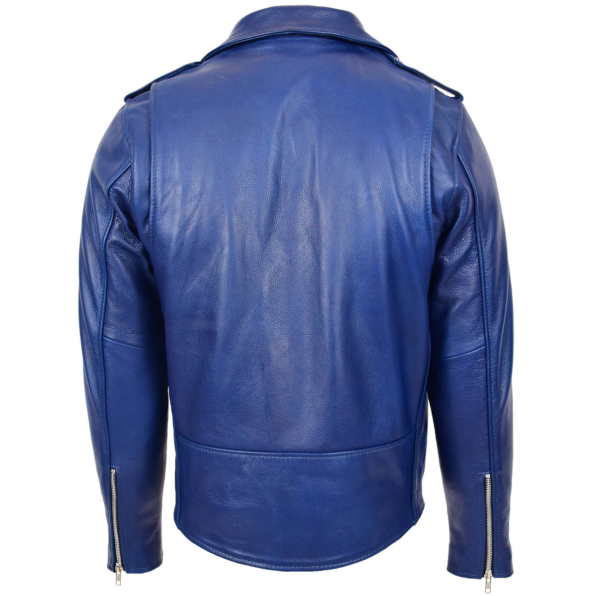 Mens Heavy Duty Leather Biker Brando Jacket Kyle Blue - genuine leather jacket in blue with biker