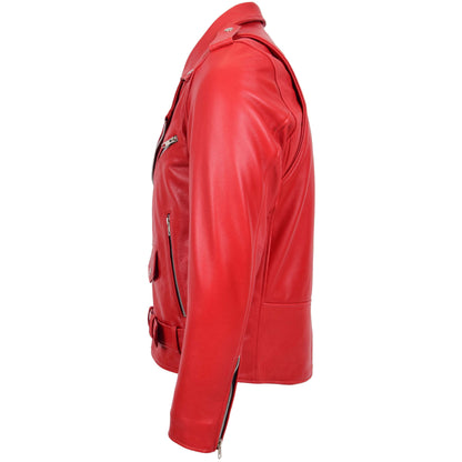 Mens Heavy Duty Leather Biker Brando Jacket Kyle Red - genuine leather jacket in red with biker