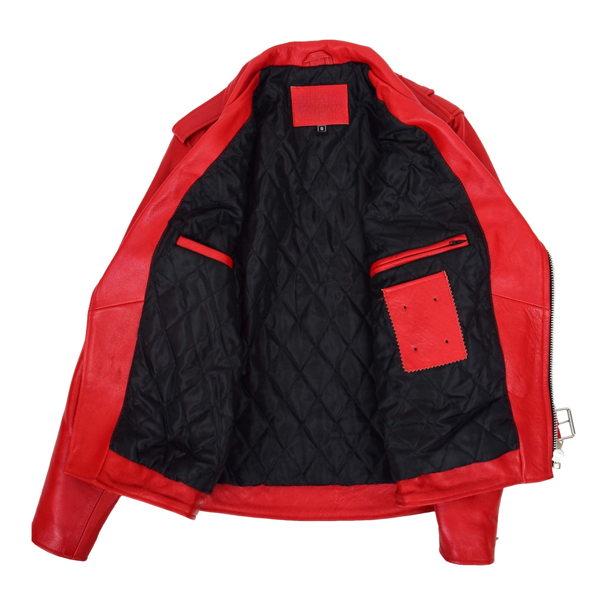 Mens Heavy Duty Leather Biker Brando Jacket Kyle Red - genuine leather jacket in red with four outer pockets