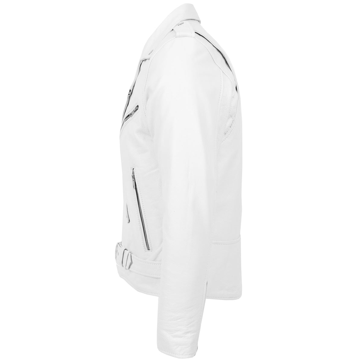 Mens Heavy Duty Leather Biker Brando Jacket Kyle White - genuine leather jacket in white with biker