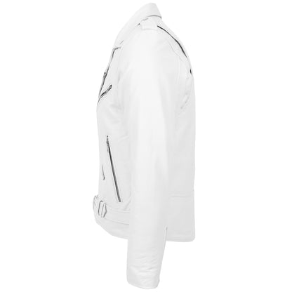 Mens Heavy Duty Leather Biker Brando Jacket Kyle White - genuine leather jacket in white with biker