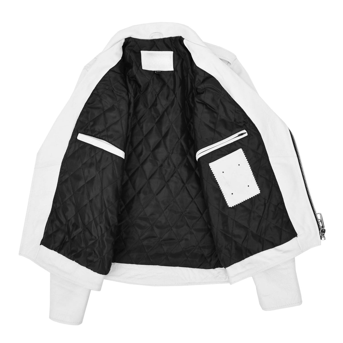 Mens Heavy Duty Leather Biker Brando Jacket Kyle White - genuine leather jacket in white with four outer pockets