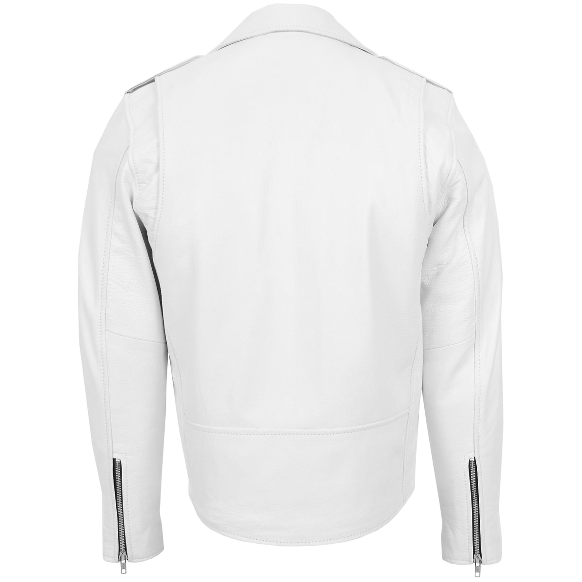 Mens Heavy Duty Leather Biker Brando Jacket Kyle White - genuine leather jacket in white with biker