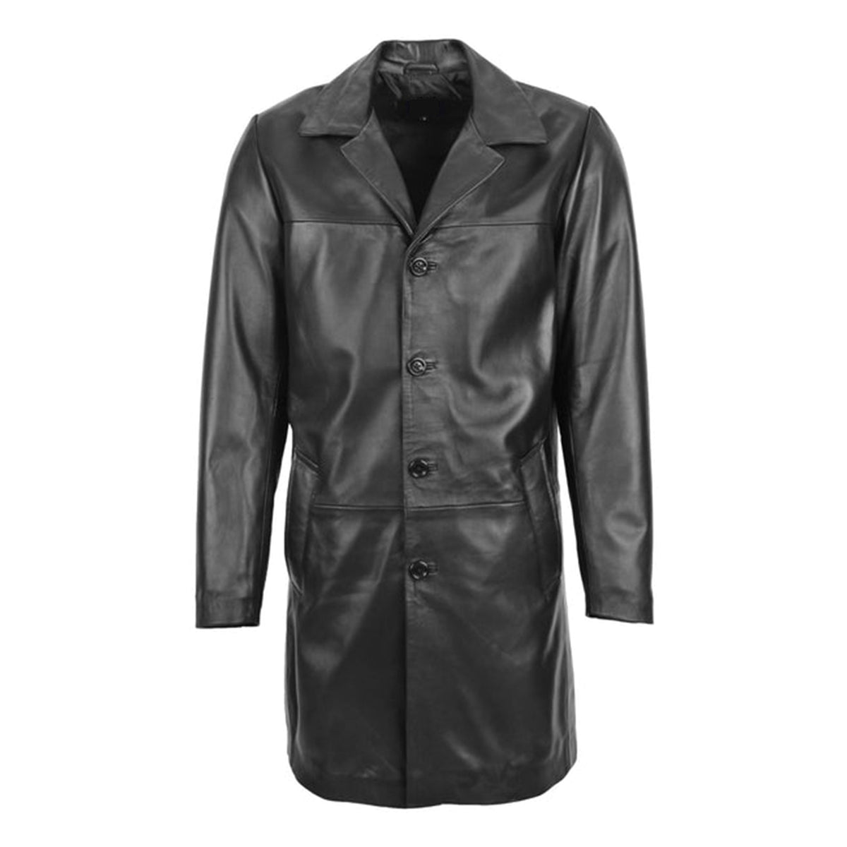 Mens Leather 3/4 Length Coat Jimmy Black - genuine leather coat in black with two outer pockets